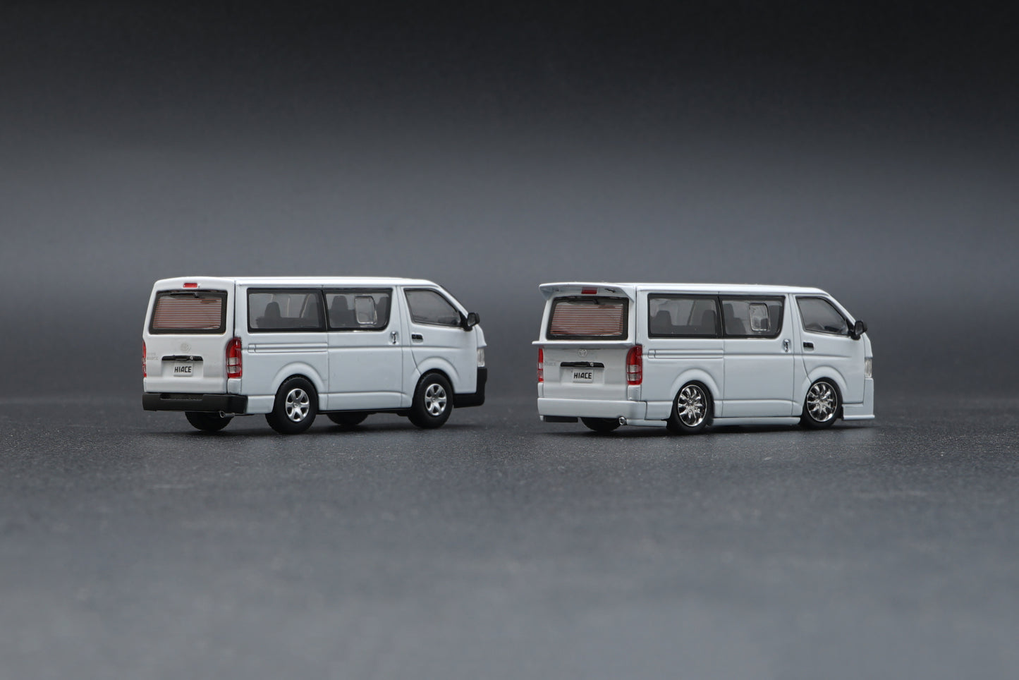 BM CREATIONS JUNIOR 1/64 Toyota 2015 Hiace KDH200V WHITE RHD with Extra Wheels, Lowering Parts and Body Kit 64B0142