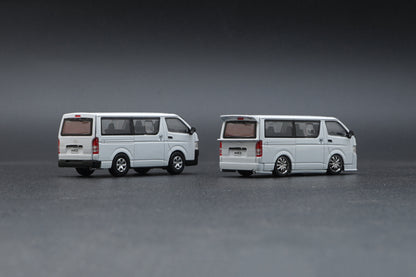 BM CREATIONS JUNIOR 1/64 Toyota 2015 Hiace KDH200V WHITE RHD with Extra Wheels, Lowering Parts and Body Kit 64B0142
