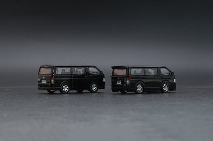 BM CREATIONS JUNIOR 1/64 Toyota 2016 Hiace BLACK RHD with Extra Wheels, Lowering Parts and Body Kit 64B0144