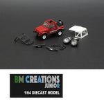 BM CREATIONS JUNIOR 1/64 Suzuki Jimny (SJ413) RED LHD with Extra Wheels, PVC Roof Top and Roof Rack LHD 64B0167