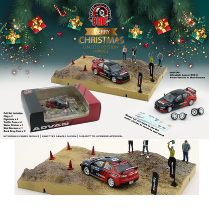 BM CREATIONS JUNIOR 1/64 Mitsubishi Lancer EVO X Advan RHD with Mud Diorama Christmas Version 64B0248