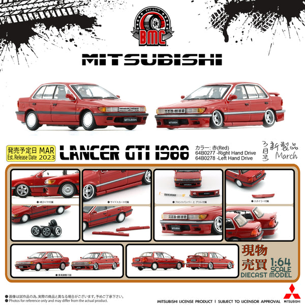 BM Creations 1/64 Mitsubishi 1988 Lancer Gti Red LHD 64B0278