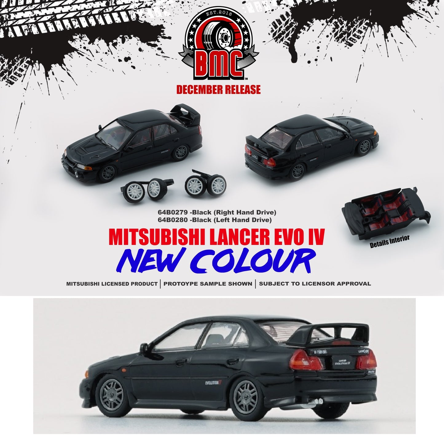 BM CREATIONS JUNIOR 1/64 Mitsubishi Lancer EVO IV BLACK LHD 64B0280