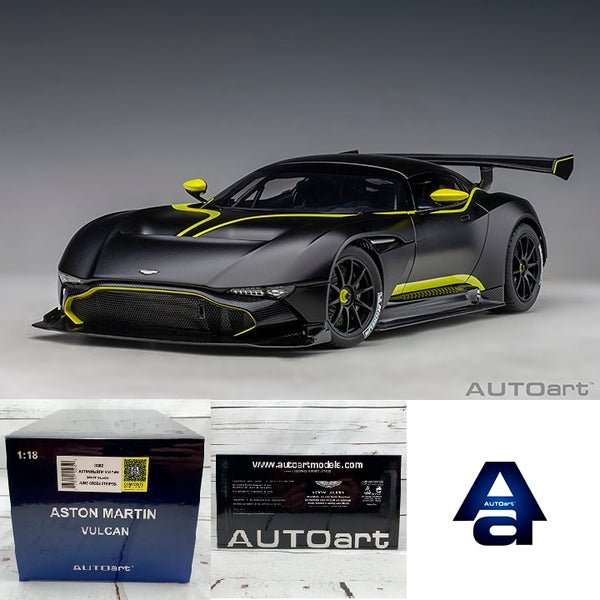Miniature Autoart 1/18 – Aston Martin Vulcan 2015 – Noir Mat Avec Bandes Vertes – AA70262 – Neuve