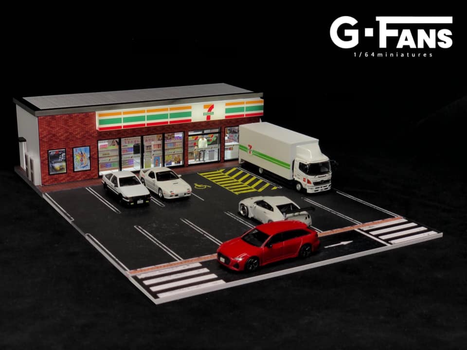G-FANS 1/64 Diorama with LED Light 7-Eleven with Parking Lot 710020