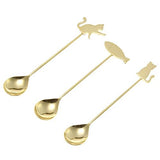Cat Spoon Set - GOLD Cat + fish