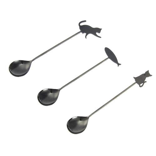 Cat Spoon Set - BLACK Cat + Fish