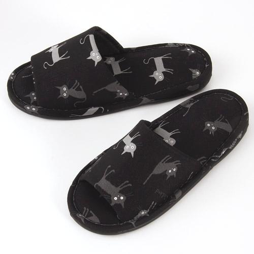 Black Cat Pattern Slipper - Black 