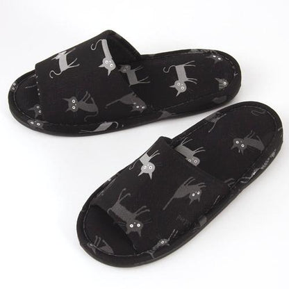 Black Cat Pattern Slipper - Black 