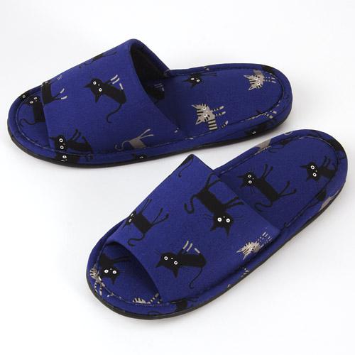 Black Cat Pattern Slipper - Navy