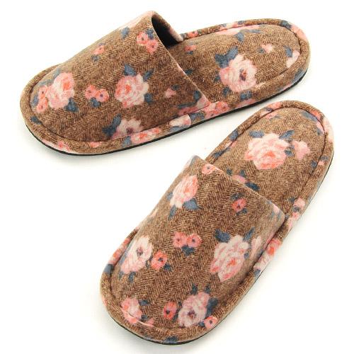 Rose pattern sewing slipper - Brown