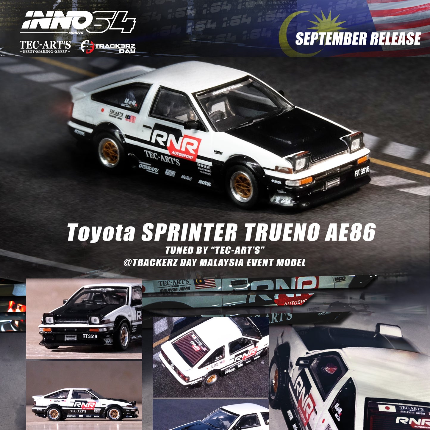 INNO64 1/64 Toyota SPRINTER TRUENO AE86 Tuned by "TEC-ART'S" @TRACKERZ DAY MALAYSIA EVENT MODEL IN64-AE86T-TECARTS