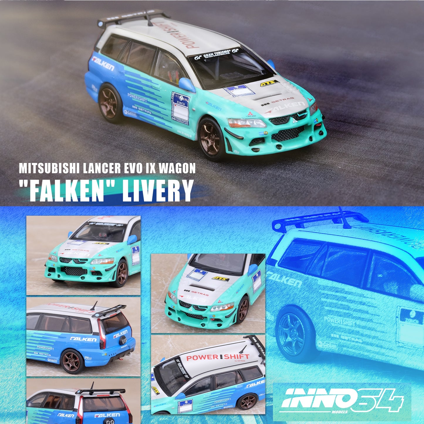 INNO64 1/64 MITSUBISHI LANCER EVOLUTION IX Wagon "FALKEN" Livery IN64-EVO9W-FAL
