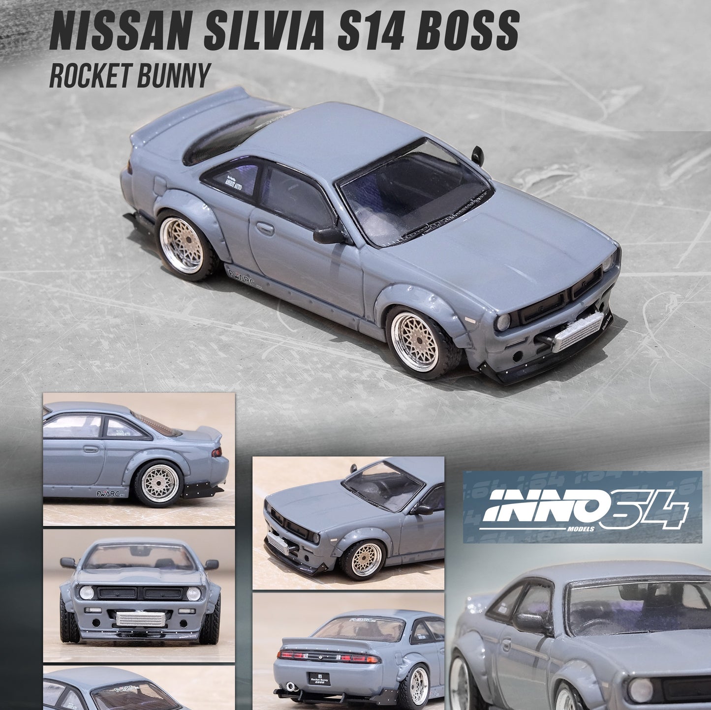 INNO64 1/64 NISSAN SILVIA S14 ROCKET BUNNY BOSS AERO Grey IN64-S14B-GREY