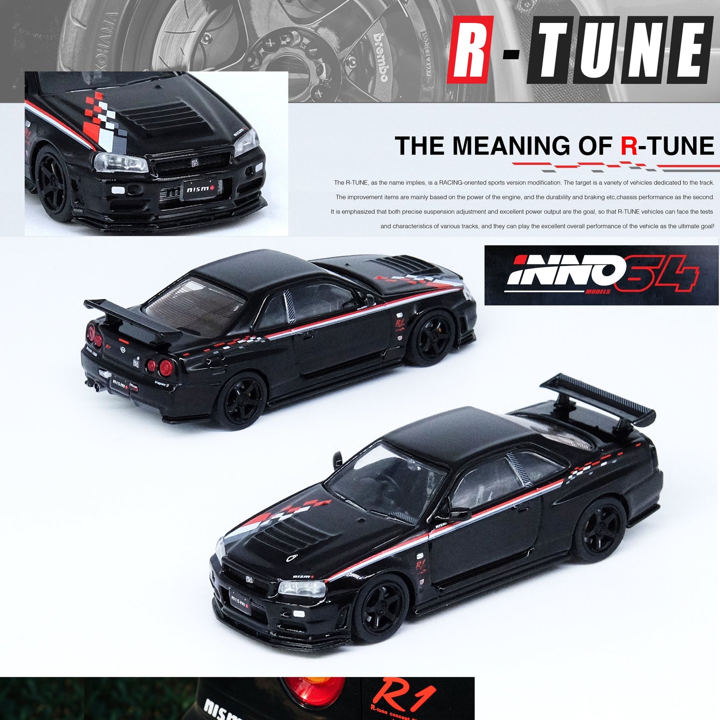 INNO64 1/64 NISSAN SKYLINE GT-R (R34) NISMO R-TUNE Black Pearl IN64-R34RT-BLA