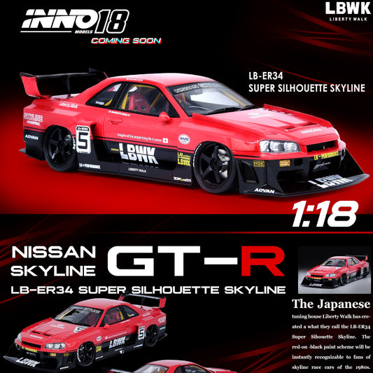 INNO18 1/18 RESIN NISSAN SKYLINE "LBWK" (ER34) SUPER SILHOUETTE IN18R-R34-LBWK