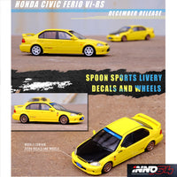 INNO64 1/64 HONDA CIVIC FERIO Vi RS PHOENIX YELLOW JDM MOD VERSION WITH EXTRA SPOON SPORTS WHEELS AND DECALS IN64-EKS-YEL