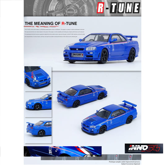 INNO64 1/64 NISSAN SKYLINE GT-R R34 R-Tune Bayside Blue IN64-R34RT-BLU