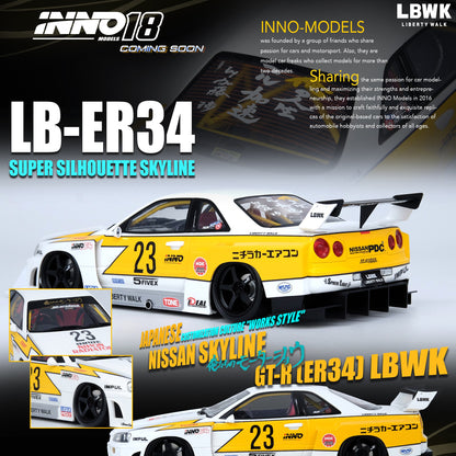 INNO18 1/18 RESIN NISSAN SKYLINE "LBWK" (ER34) SUPER SILHOUETTE HOSHINO RETRO LIVERY IN18R-R34-LBSS