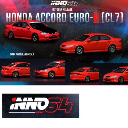 INNO64 1/64 HONDA ACCORD Euro-R CL7 Milano Red With extra wheels and Decals IN64-CL7-RED