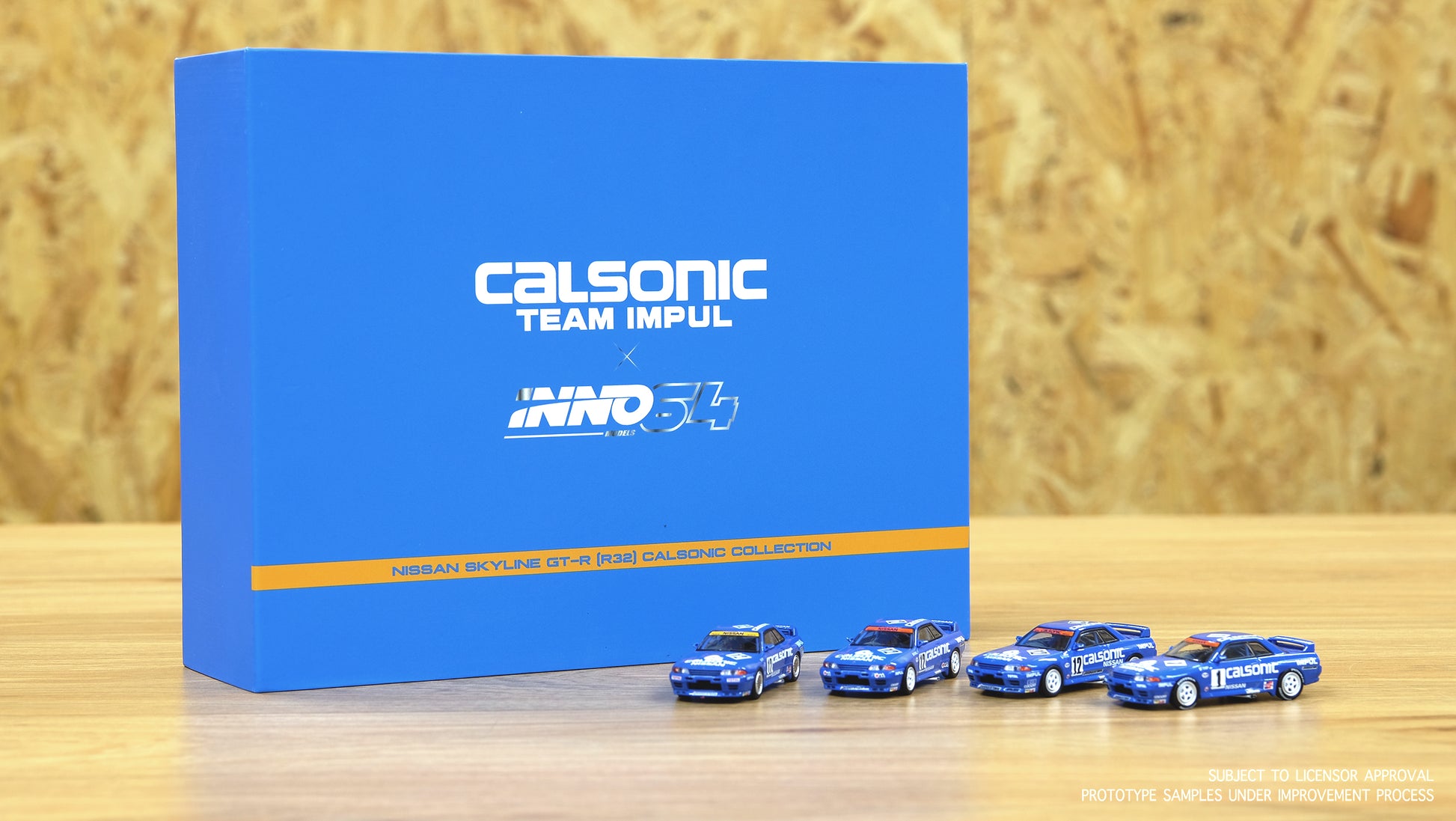INNO64 1/64 NISSAN SKYLINE GTR (R32) CALSONIC RACING TEAM BOX SET (4 models box set from JTC 1990 to 1993 with acrylic case and special packaging) LIMITED PRODUCTION SERIES IN64-R32-CASET