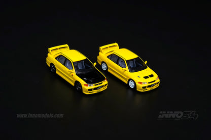 INNO64 1/64 MITSUBISHI LANCER EVOLUTION III 1995 Yellow Whith Separate bonnet carbon decals and Extra wheels IN64-EVO3-YL