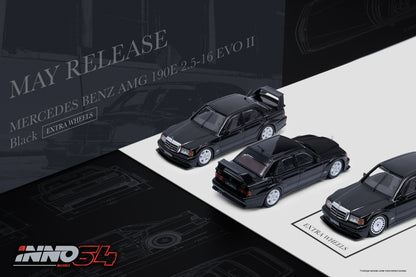 PREORDER INNO64 MERCEDES-BENZ 190E 2.5-16 EVO II Black With Extra Wheels IN64-190E-BLA (Approx. Release Date : May 2020)