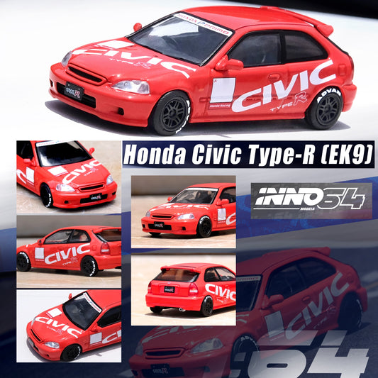 INNO64 1/64 HONDA CIVIC Type-R (EK9) Red With "CIVIC" Livery IN64-EK9-REDC