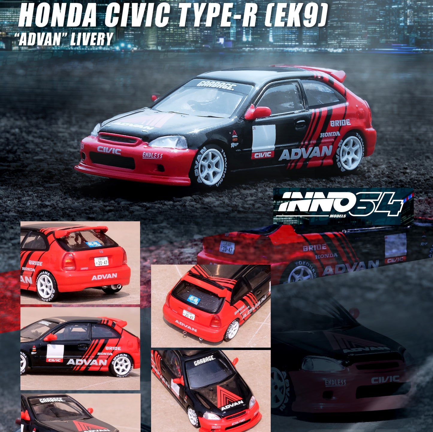 INNO64 1/64 HONDA CIVIC TYPE-R (EK9) "ADVAN" Livery IN64-EK9-AD