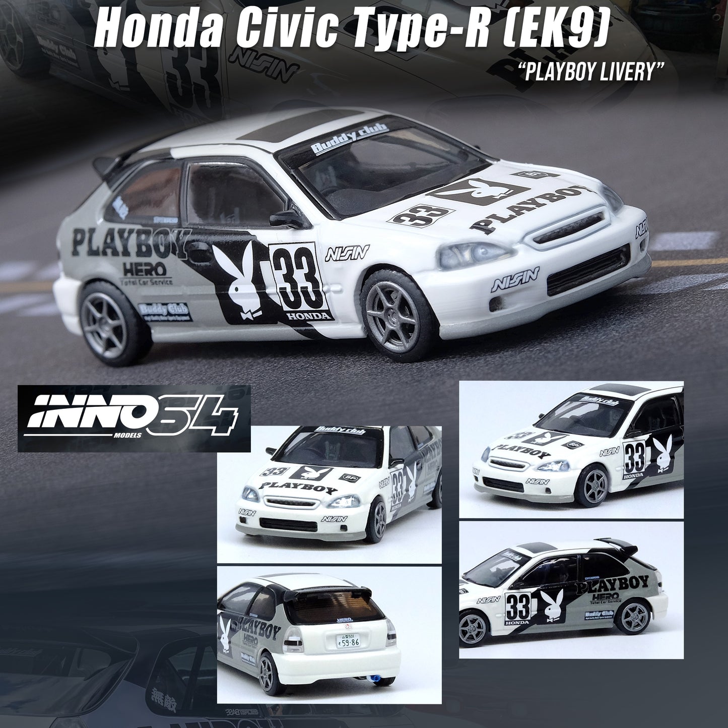 INNO64 1/64 HONDA CIVIC TYPR-R (EK9) "PLAYBOY" Livery IN64-EK9-PB