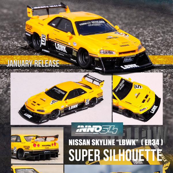 INNO64-R 1/64 RESIN NISSAN SKYLINE "LBWK" (ER34) SUPER SILHOUETTE YELLOW Limited Produced Quantity IN64R-R34-YL