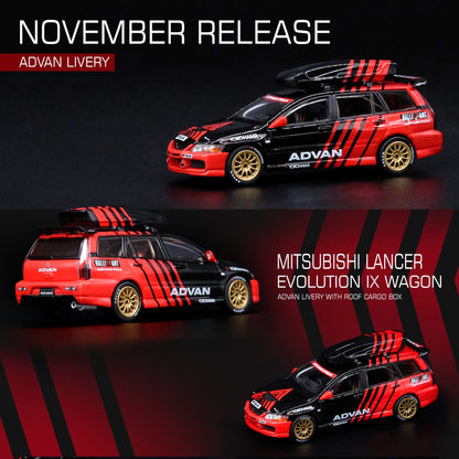 INNO64 1/64 MITSUBISHI LANCER EVOLUTION IX Wagon "ADVAN" Livery With Race Car Interior and Roof Cargo Box IN64-EVO9W-ADRB