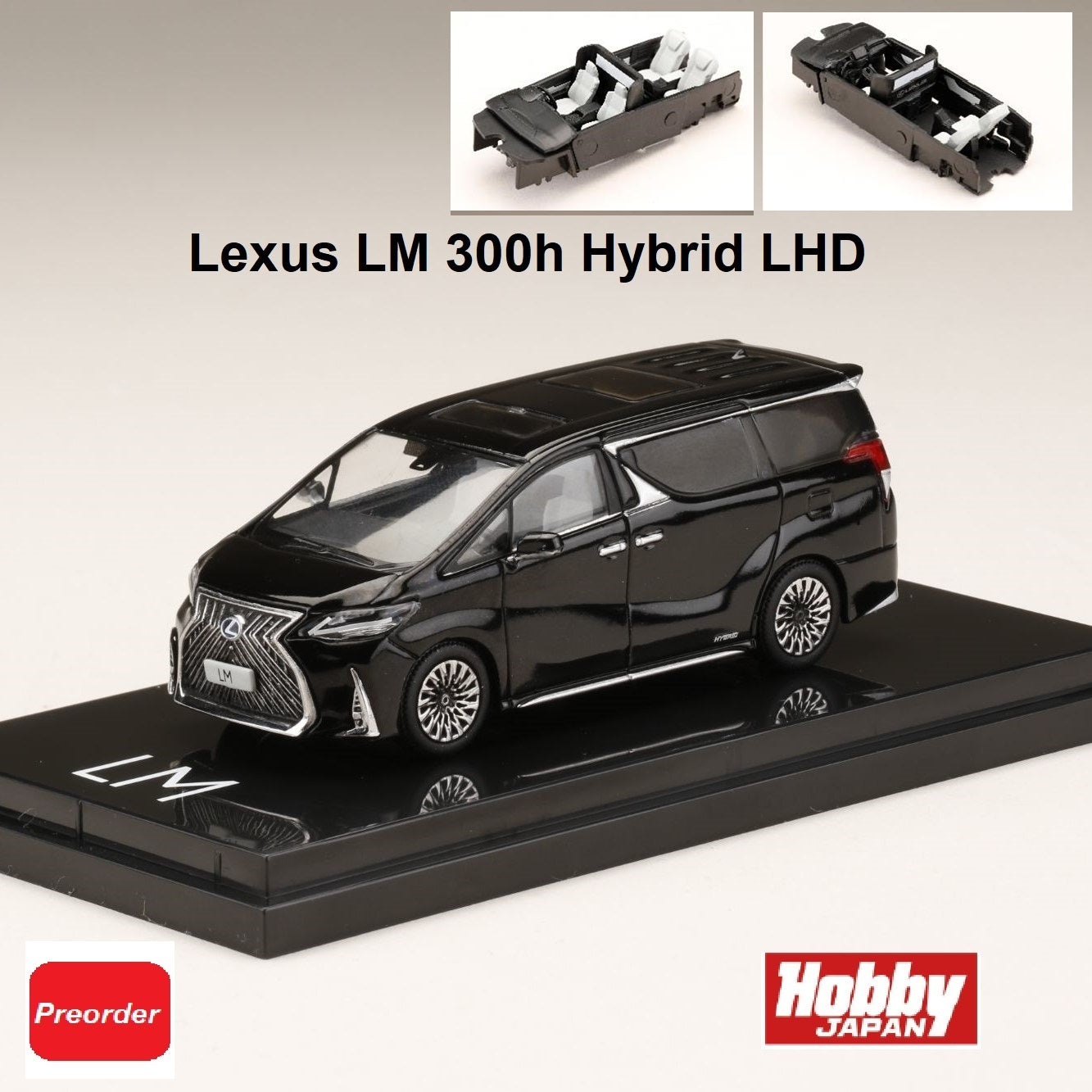HOBBY JAPAN 1/64  LEXUS LM 300h HYBRID 4 SEATER BLACK with WHITE INTERIOR (LHD) HJ641022CAWB