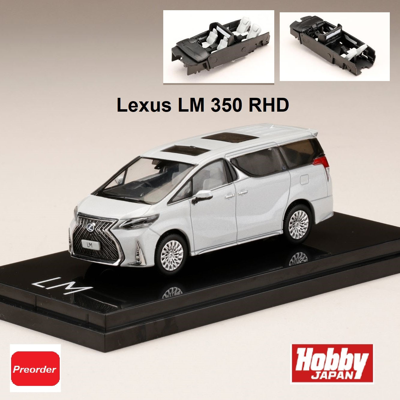 HOBBY JAPAN 1/64 LEXUS LM 350 4 SEATER WHITE with WHITE INTERIOR (RHD) HJ641022HAWW