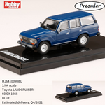 PREORDER HOBBY JAPAN 1/64 Toyota LANDCRUISER 60 GX 1988 BLUE HJ641039BBL (Approx. Release Date : Q4 2021 subjects to the manufacturer's final decision)