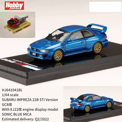 HOBBY JAPAN 1/64 SUBARU IMPREZA 22B STi Version (GC8改) Sonic Blue with Engine HJ641041BL