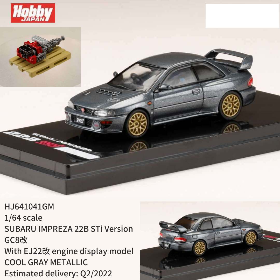 HOBBY JAPAN 1/64 SUBARU IMPREZA 22B STi Version (GC8改) Gray Metallic with Engine HJ641041GM