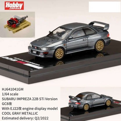 HOBBY JAPAN 1/64 SUBARU IMPREZA 22B STi Version (GC8改) Gray Metallic with Engine HJ641041GM
