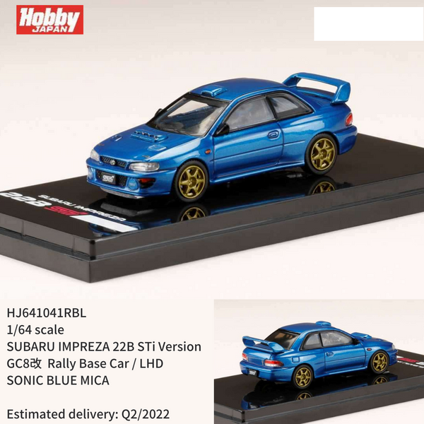 HOBBY JAPAN 1/64 SUBARU IMPREZA 22B STi Version (GC8改) Rally Base Car / LHD Sonic Blue HJ641041RBL