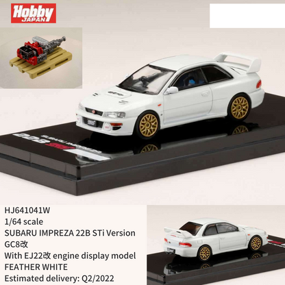 HOBBY JAPAN 1/64 SUBARU IMPREZA 22B STi Version (GC8改) White with Engine HJ641041W