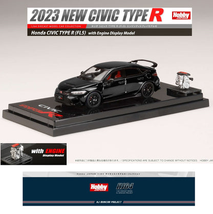 HOBBY JAPAN 1/64 Honda CIVIC TYPE R (FL5) with Engine Display Model Crystal Black Pearl HJ641063BK