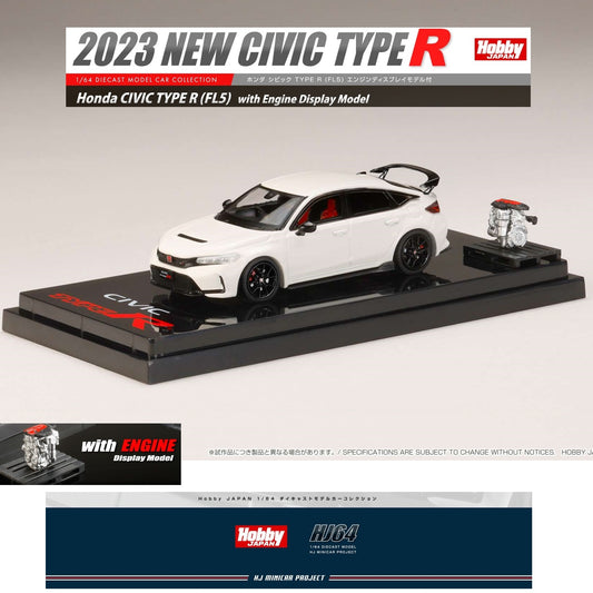 HOBBY JAPAN 1/64 Honda CIVIC TYPE R (FL5) with Engine Display Model Racing Championship White HJ641063W