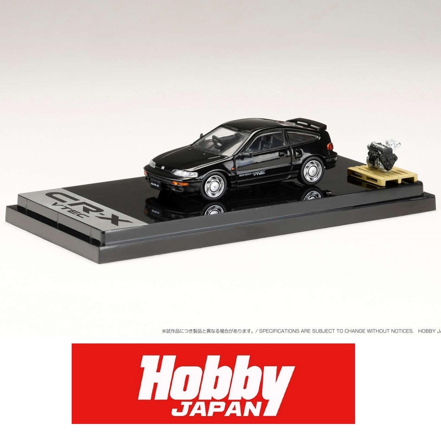 HOBBY JAPAN 1/64 Honda CR-X SiR (EF8) 1989 with Engine Display Model BLACK HJ642005BK