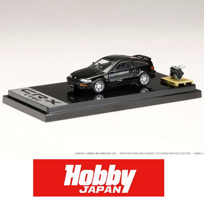 HOBBY JAPAN 1/64 Honda CR-X SiR (EF8) 1989 with Engine Display Model BLACK HJ642005BK