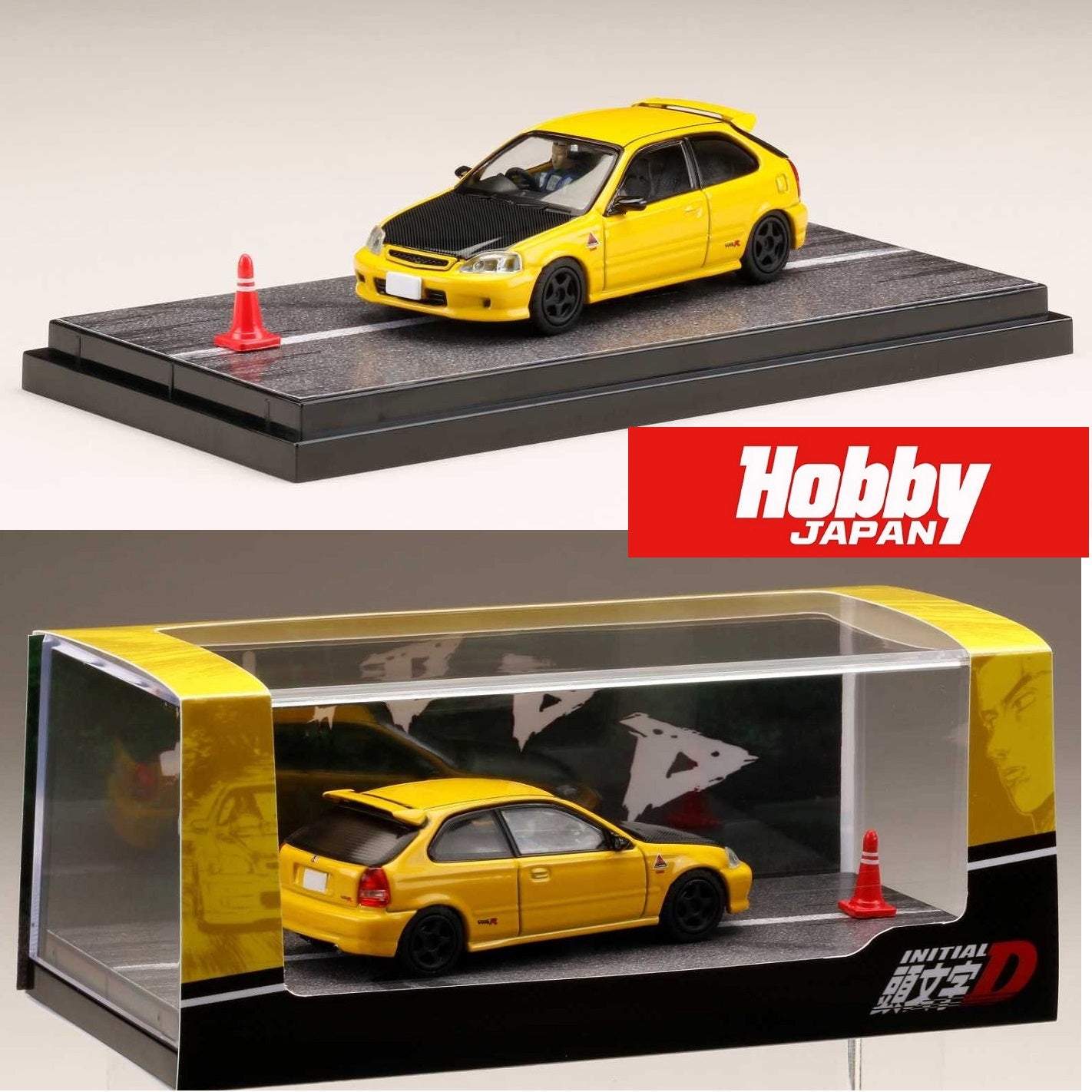 HOBBY JAPAN 1/64 Honda CIVIC (EK9) Todo-Juku / Tomoyuki Tachi  (INITIAL D: Diorama Set with Driver Figure) HJ642016DA