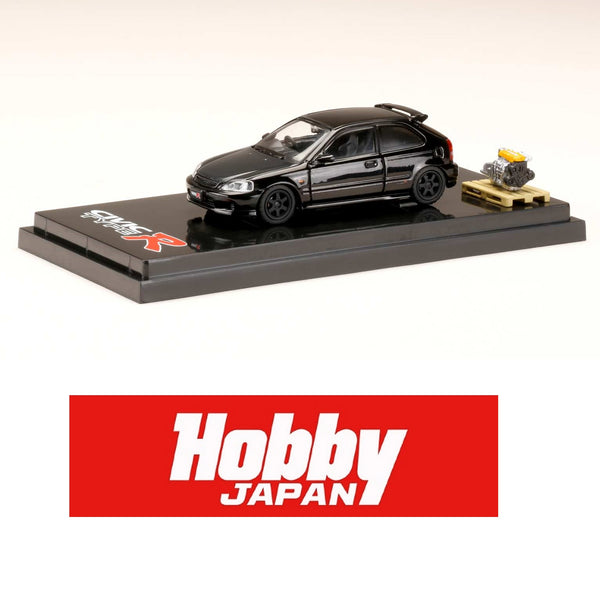 HOBBY JAPAN 1/64 Honda CIVIC Type R (EK9) with Engine Display Model Customized Version Black HJ642016EBK