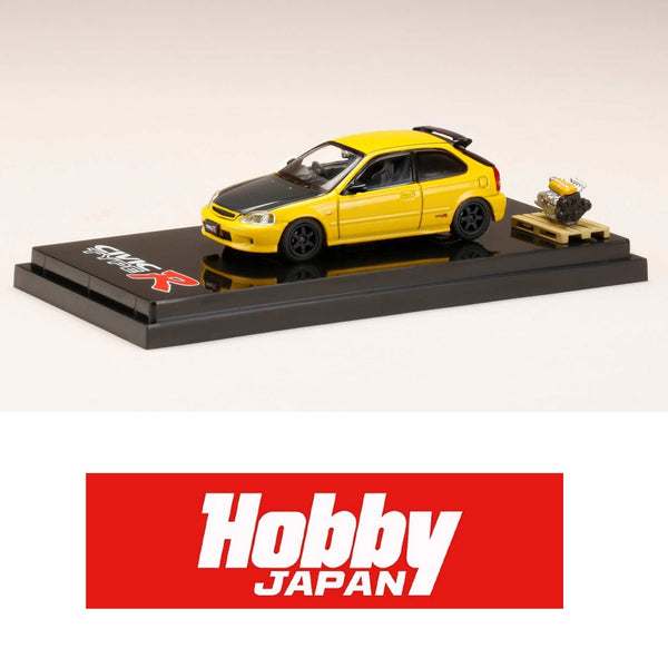 HOBBY JAPAN 1/64 Honda CIVIC Type R (EK9) with Engine Display Model Customized Version Yellow HJ642016EY