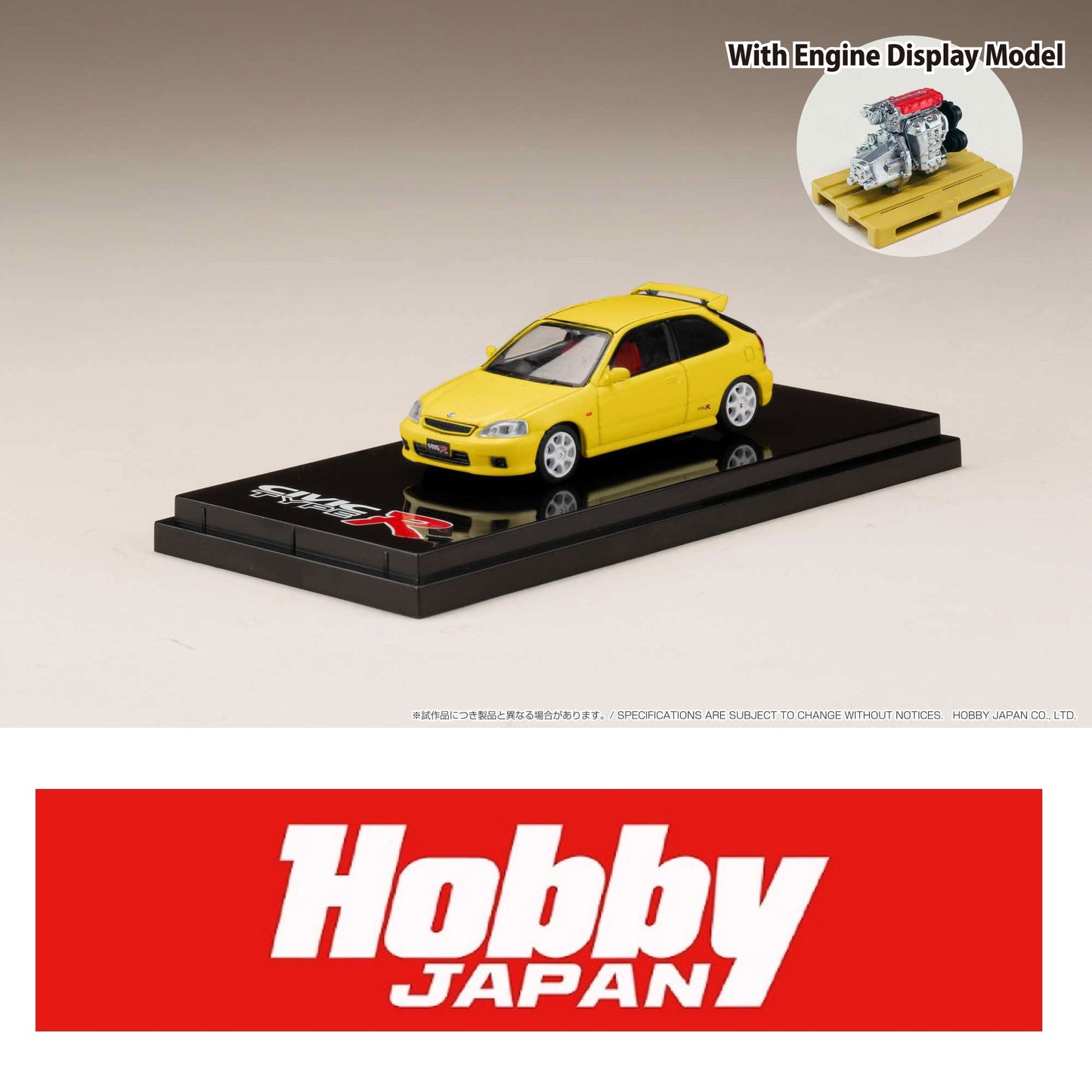 HOBBY JAPAN 1/64 Honda CIVIC TYPE R (EK9) with Engine Display Model Sunlight Yellow HJ642016Y