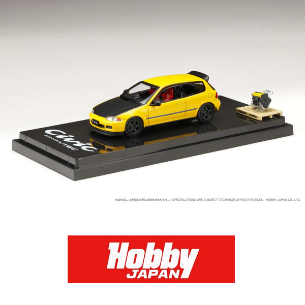 HOBBY JAPAN 1/64 Honda CIVIC (EG6) JDM Style Customized Version with Engine Display Model Yellow HJ642017AY