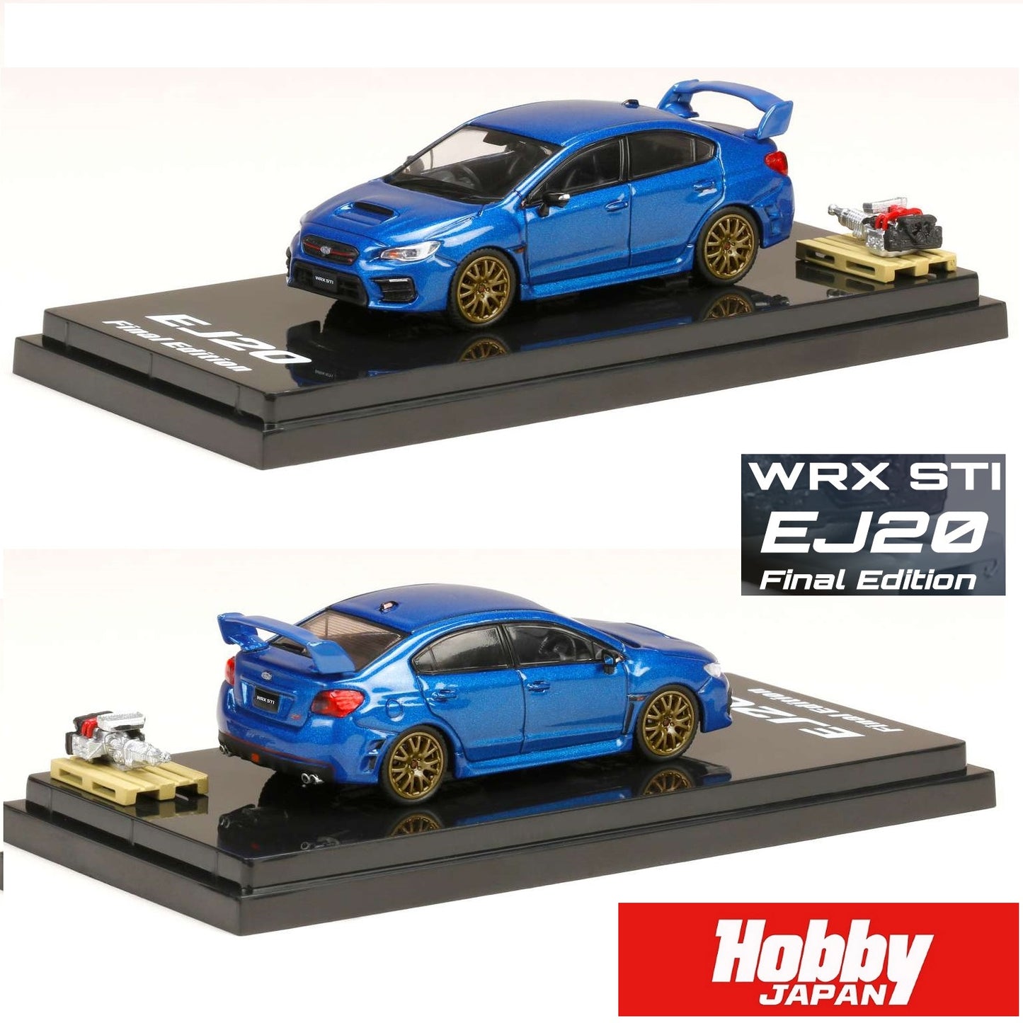 HOBBY JAPAN 1/64 SUBARU WRX STI EJ20 FINAL EDITION FULL PACAKGE with Engine Display model Blue Pearl HJ642021FBL